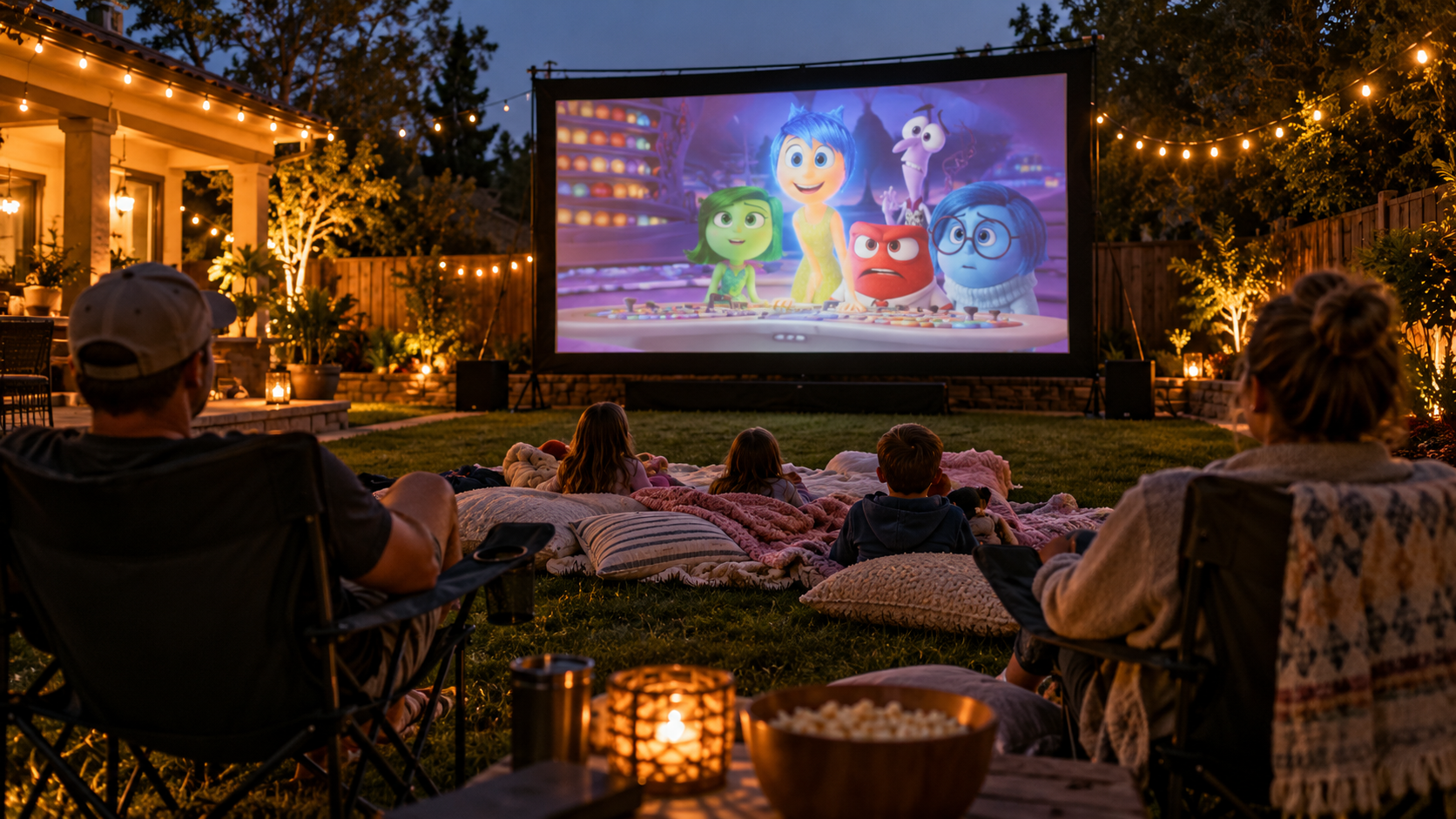 Cozy backyard movie night