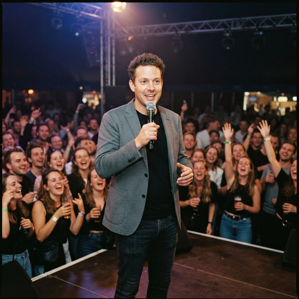 Professional event host with a microphone